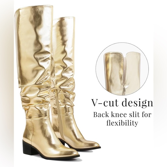 Shoe'N Tale Over The Knee Thigh High Gold Boots - Picture 3 of 8